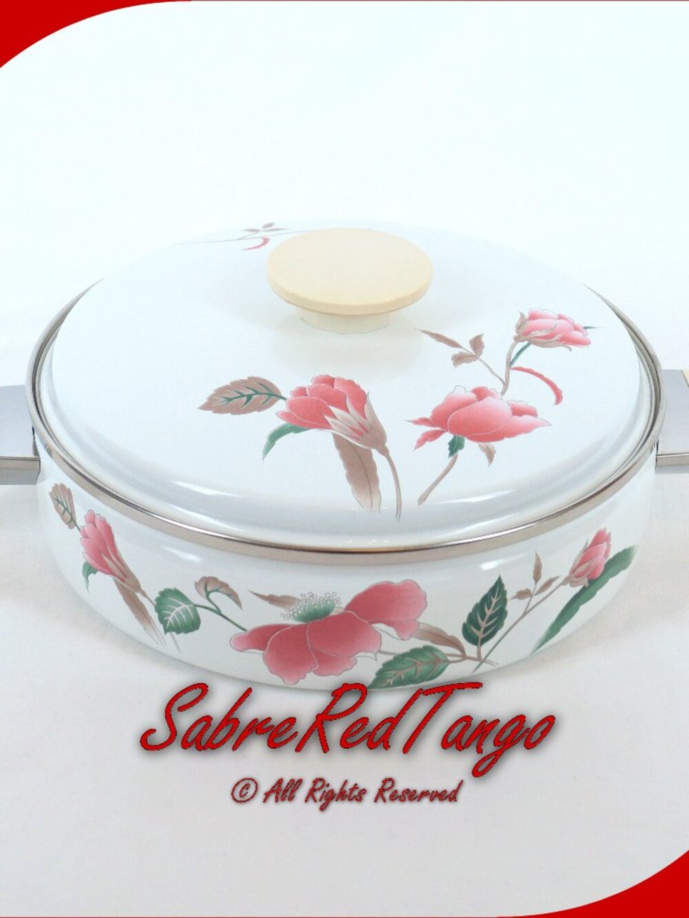Vintage Mikasa Eljiri Japan 2.5qt Metal Round Covered Casserole Silk Flowers